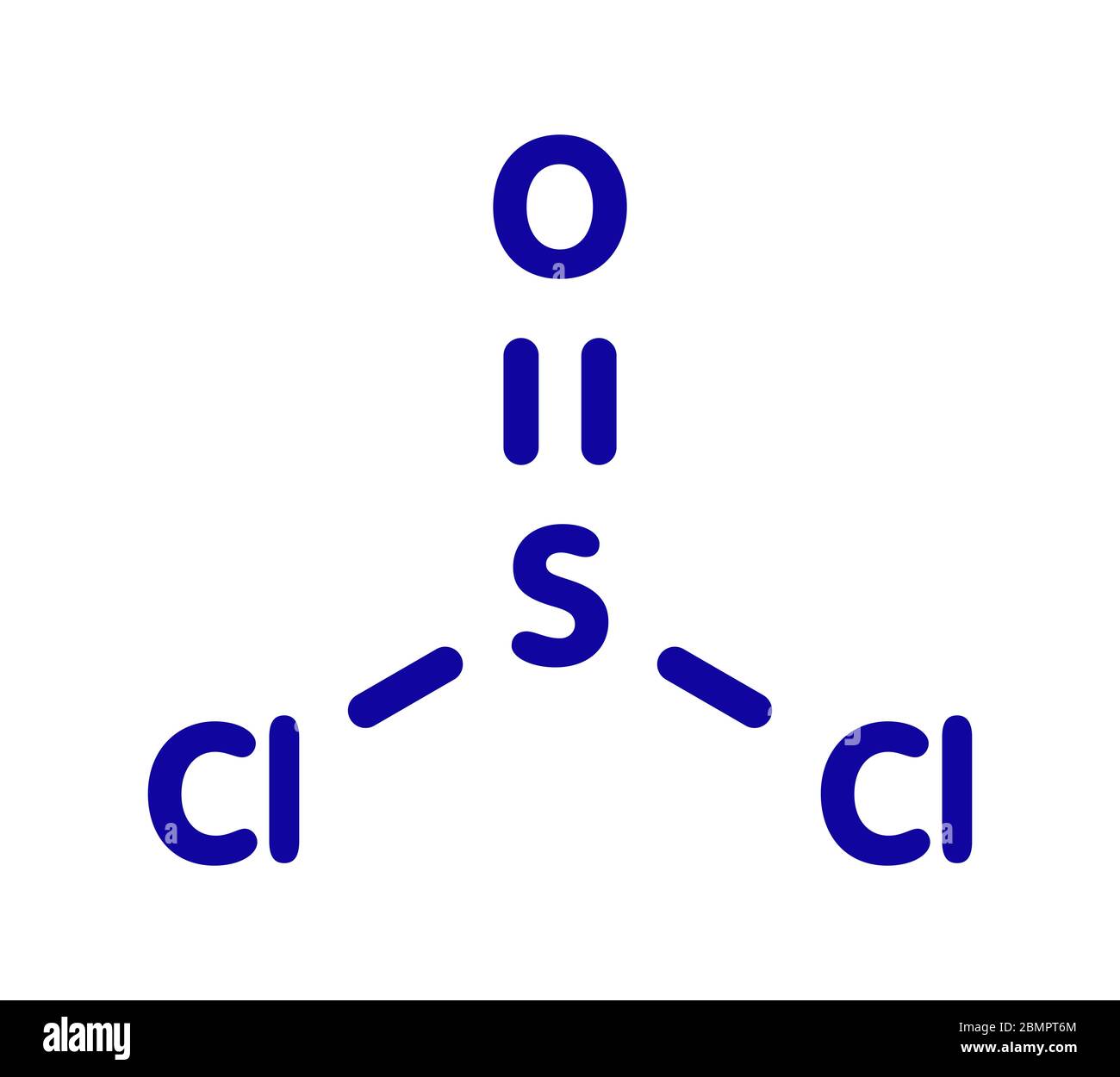 (Chlorure de thionyle SOCl2) réactif chimique, molécule. Formule topologique. Banque D'Images