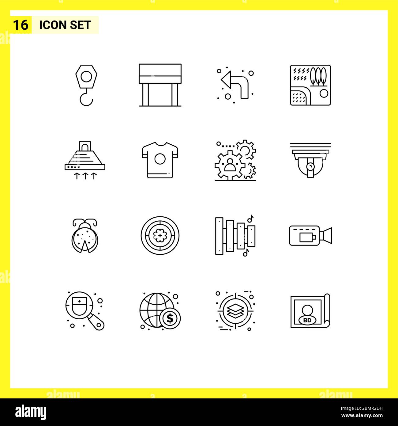 Pack de 16 lignes vectorielles modifiables : cuisine, hotte, haut, voyage, éléments vectoriels modifiables sous la pluie Illustration de Vecteur