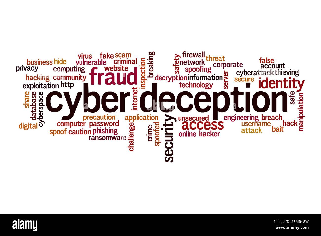 Concept de cloud de mot de cyber-tromperie sur fond blanc Banque D'Images