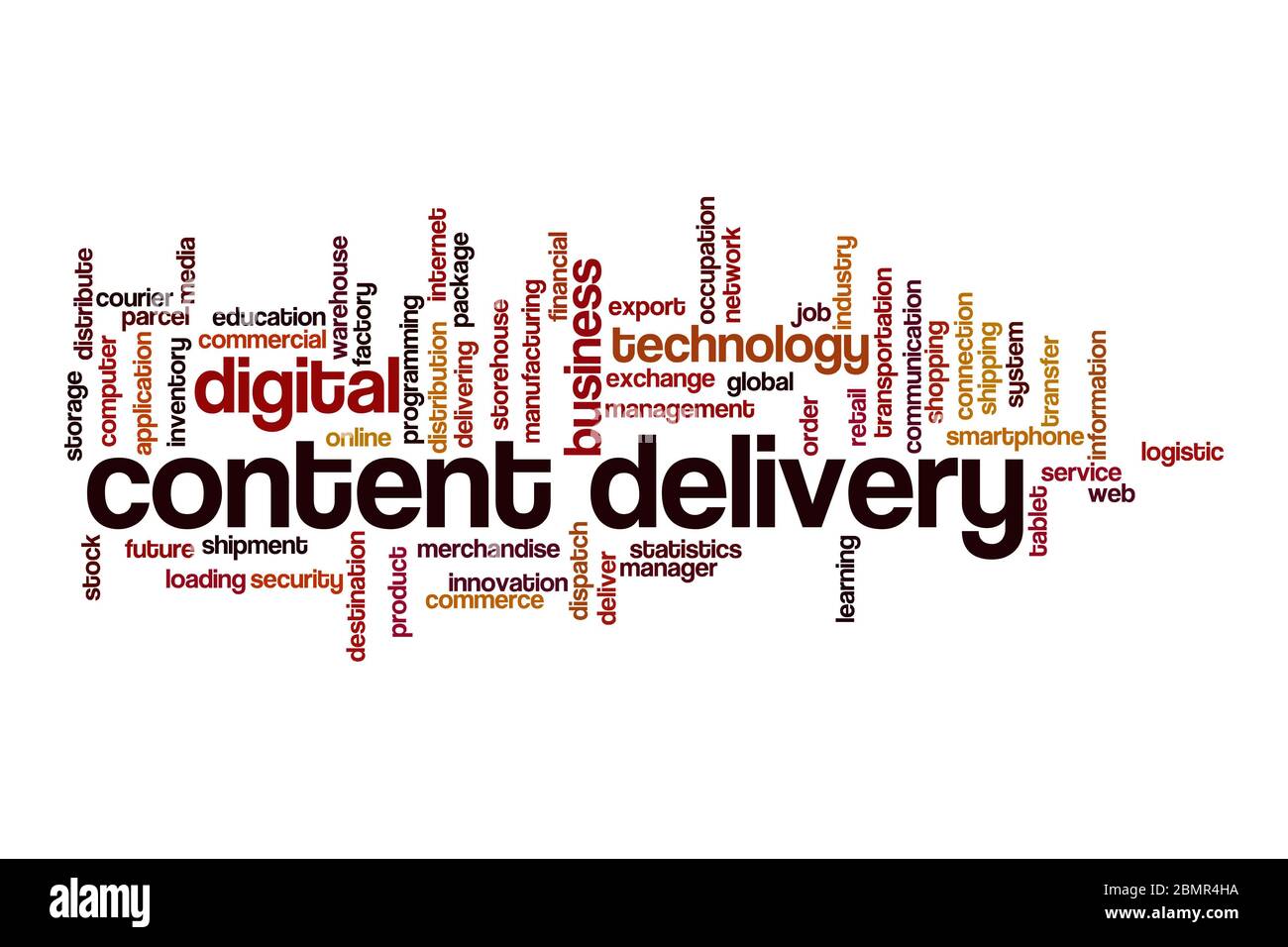 Concept de nuage de mots pour la diffusion de contenu sur fond blanc Banque D'Images