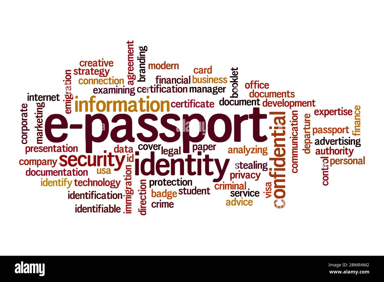 Concept de nuage de mot d'e-passeport sur fond blanc Banque D'Images