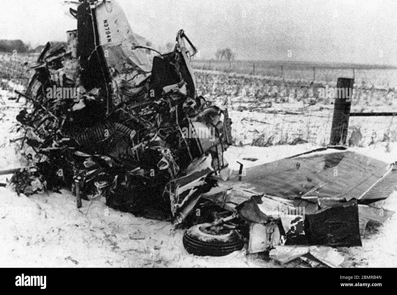 Photo de l'accident d'aviation connu sous le nom de « The Day the Music Dest », qui s'est produit le 3 février 1959, près de Clear Lake, Iowa, où les musiciens de rock et de rock Buddy Holly, Ritchie Valens, et J. P. « The Big Bopper » Richardson, ainsi que le pilote Roger Peterson ont péri. Banque D'Images