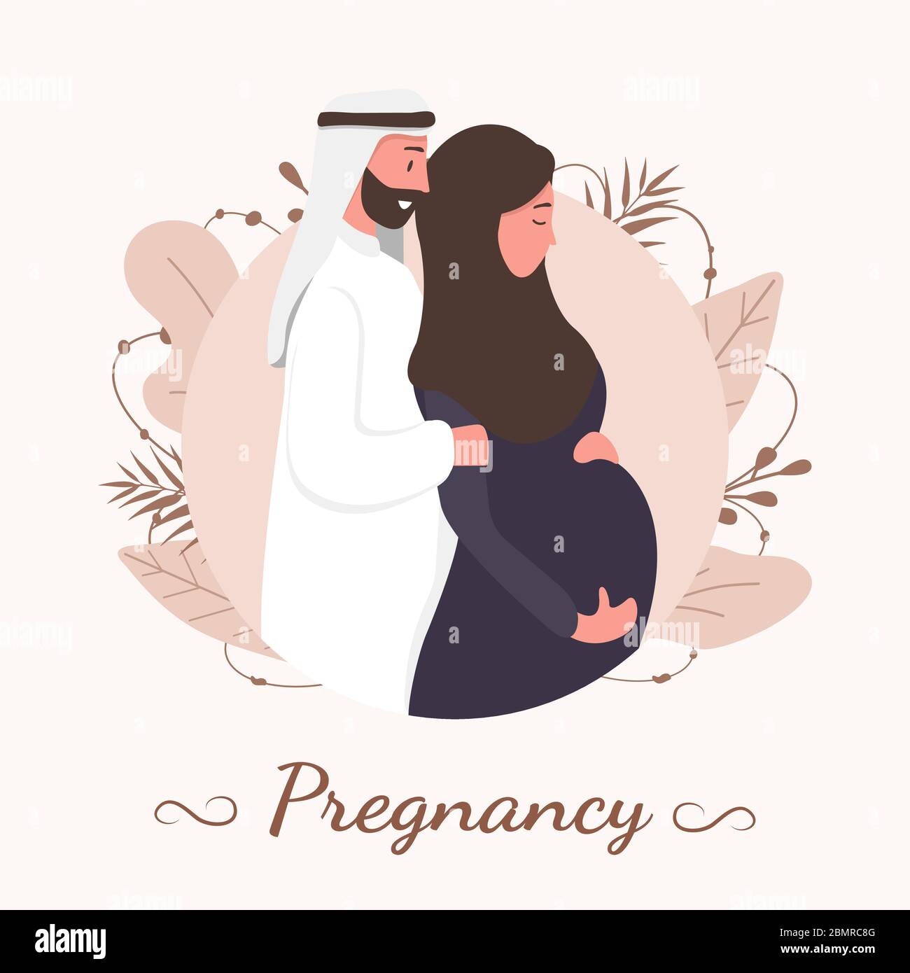 Famille Musulmane Traditionnelle Grossesse Et Naissance D Enfants Dans Un Couple Arabe Une Femme Enceinte En Hijab Et Costume National Avec Son Mari Et Son Bebe Plat Image Vectorielle Stock Alamy