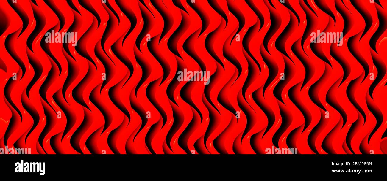 Motif ondulé rouge vif. Arrière-plan des lignes courbes du volume Banque D'Images