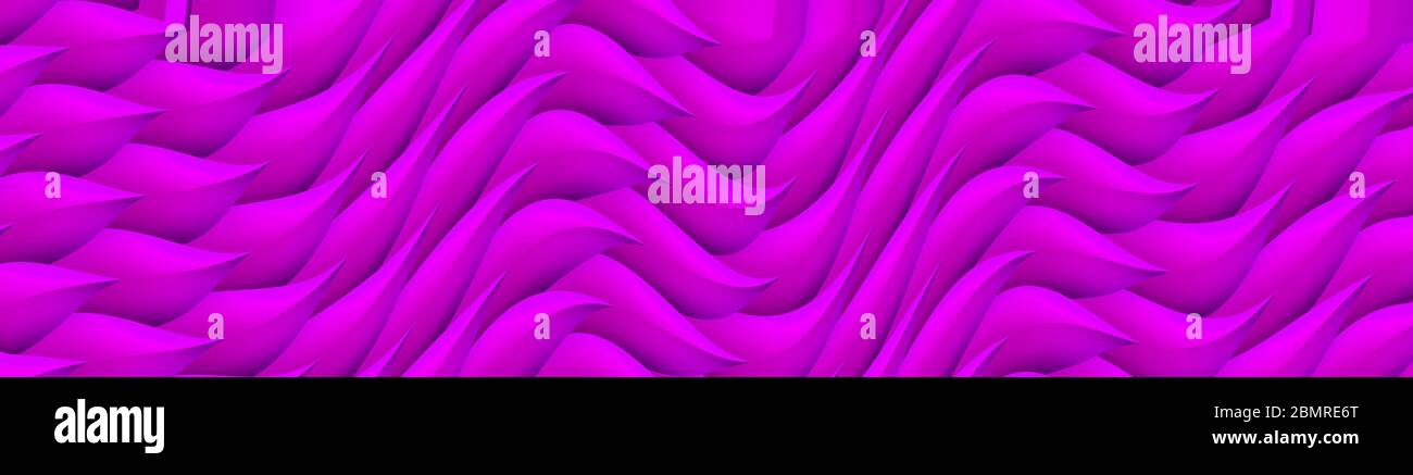 Motif symétrique ondulé violet. Arrière-plan des lignes courbes du volume. Illustration art déco abstraite. Grand format. rendu 3d Banque D'Images