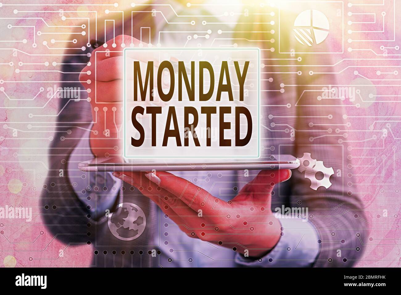 Affiche textuelle indiquant lundi démarré. Le texte de la photo d'entreprise se préparer pour le repos de la nouvelle semaine est terminé, commençons le travail Banque D'Images