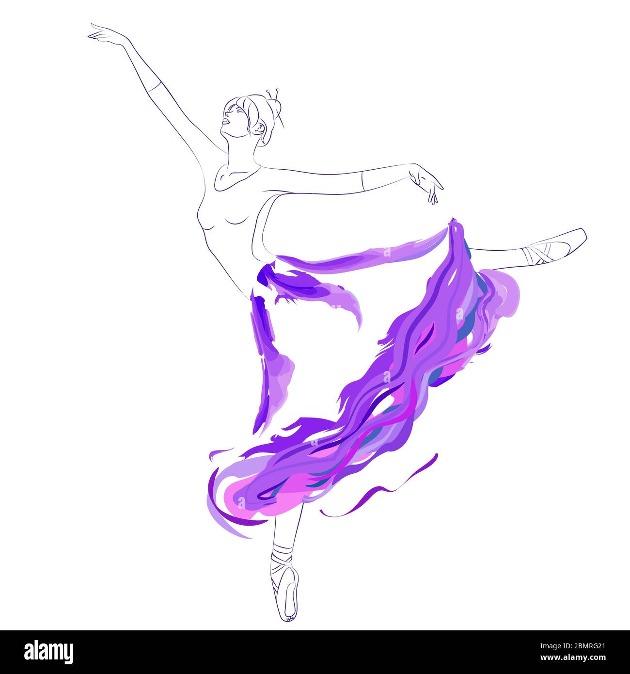 Illustration vectorielle de la jeune danseuse de ballet dansant avec élégance dans la longue
