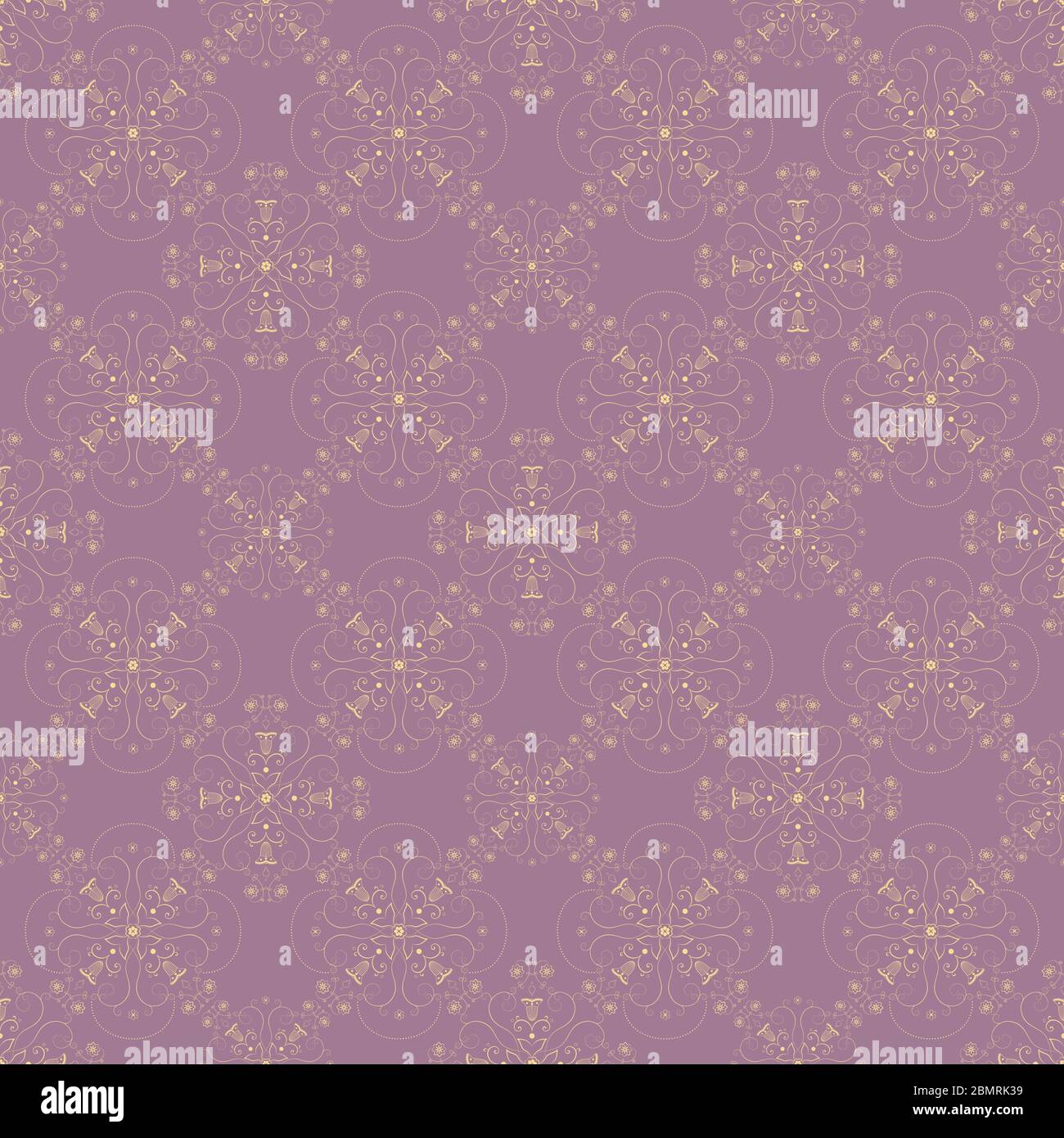 Arrière-plan élégant et sans couture avec motif fleuri complexe doré et violet. Arrière-plan de style victorien unique, motif sans couture pour le site Web, Illustration de Vecteur