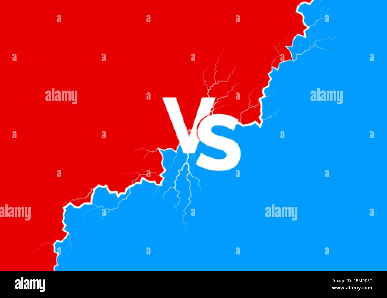 Texte blanc VS avec foudre sur fond rouge et bleu. Contre la bataille. Illustration vectorielle Illustration de Vecteur