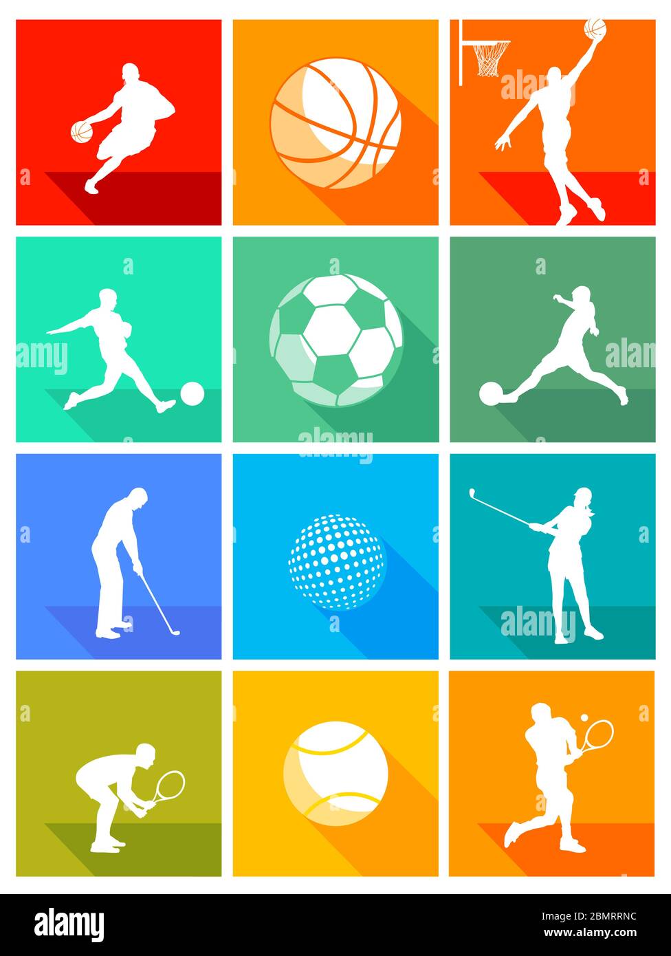 Sports, ensemble d'athlètes de diverses disciplines sportives. Football, tennis, basket-ball, golf - illustration vectorielle Illustration de Vecteur
