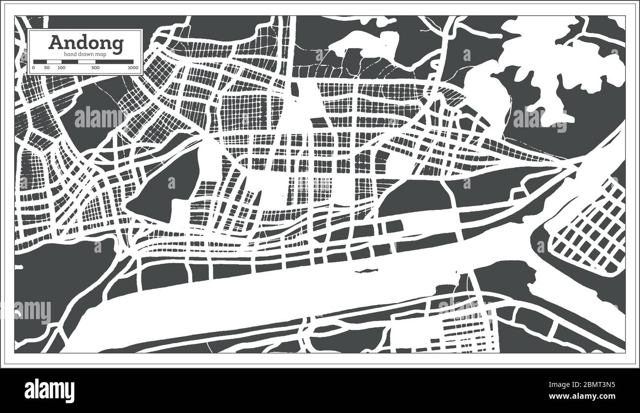 Andong South Korea City Map en style rétro. Carte de contour. Illustration vectorielle. Illustration de Vecteur