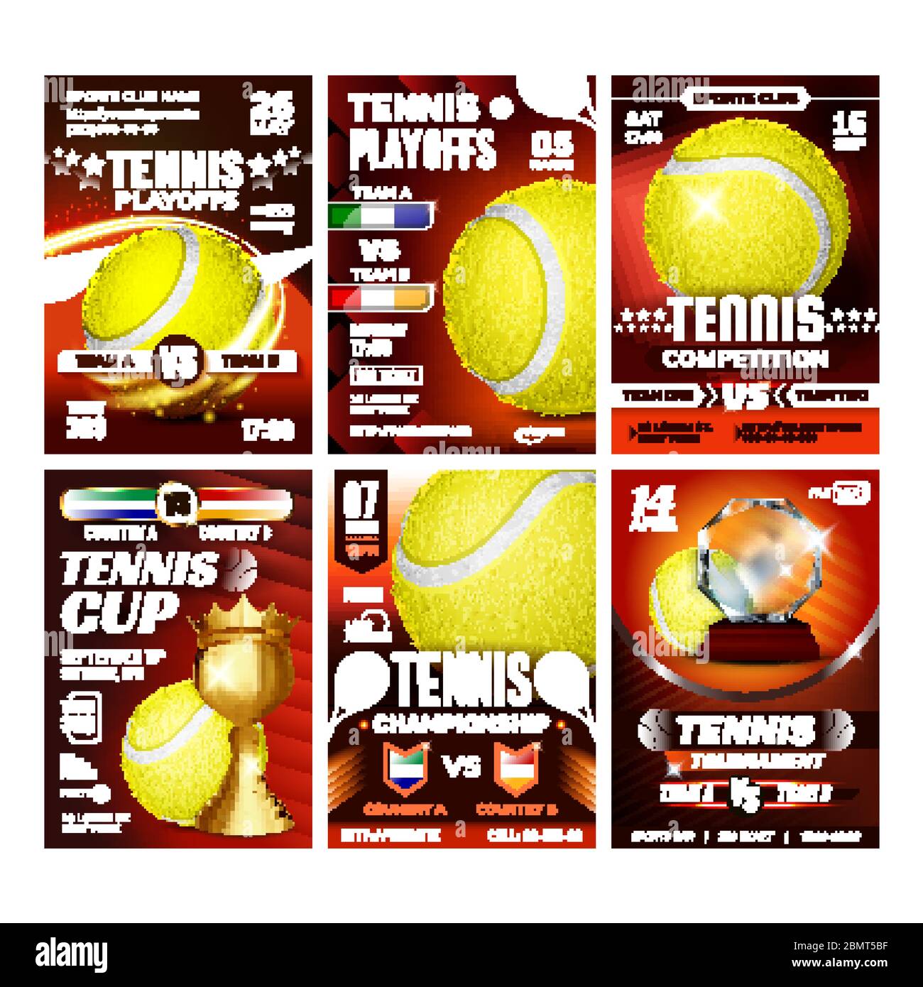 Jeu d'affiches cartes Promo sport tennis Vector Illustration de Vecteur