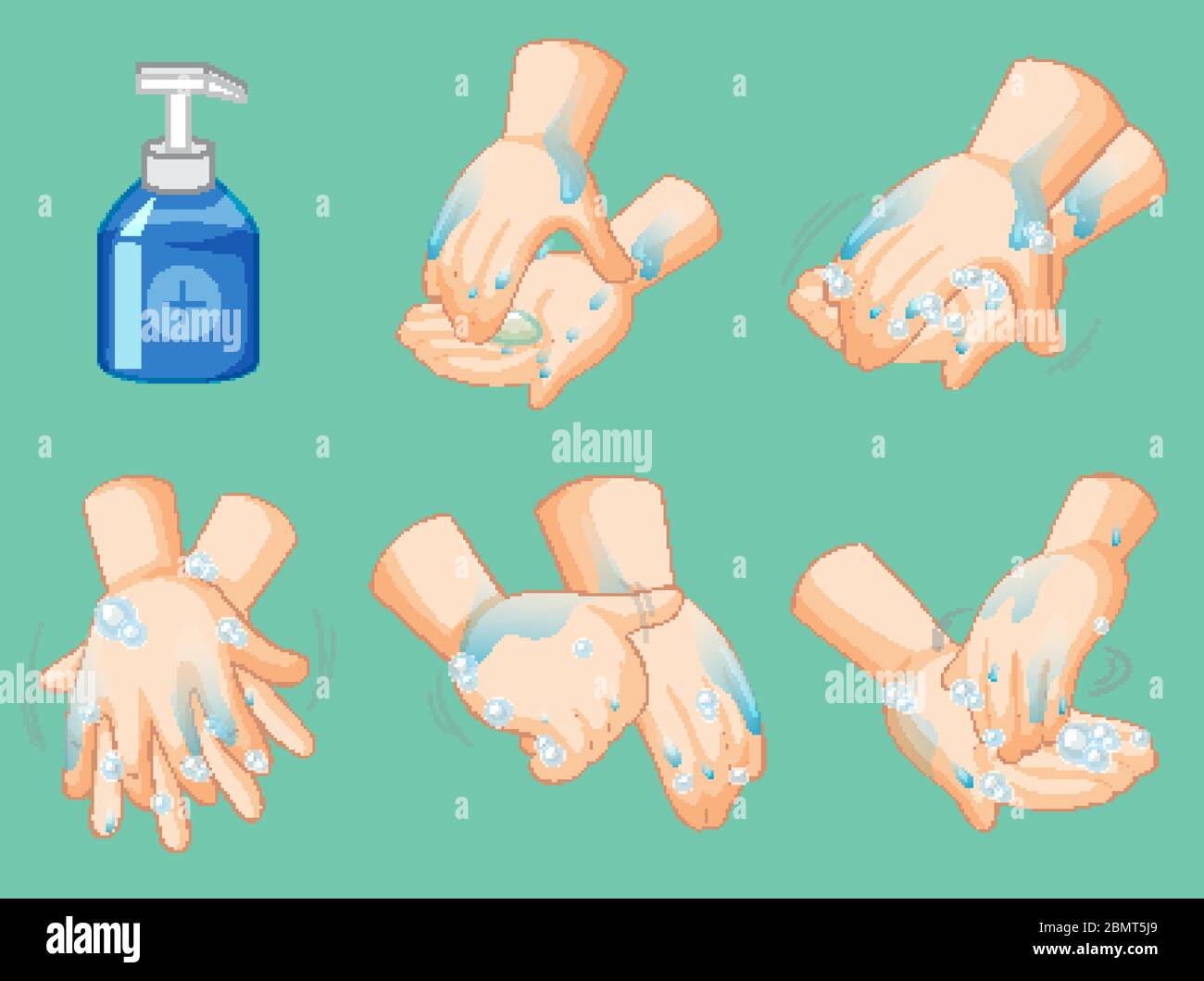 Illustration des étapes de nettoyage des mains Illustration de Vecteur