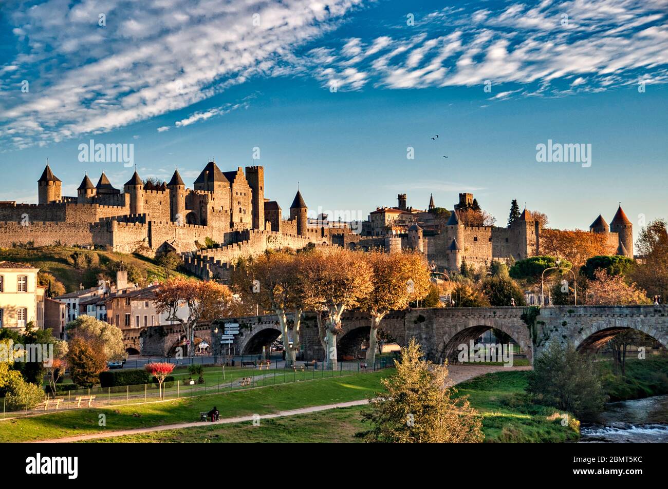 Vue sur la Cité de Carcassonne, Aude, Languedoc-Rousillon, France Banque D'Images