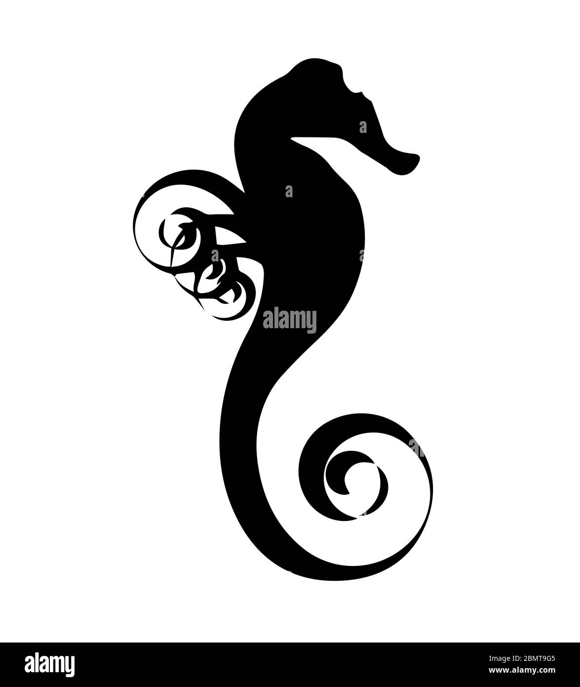 Silhouette de cheval de mer sur fond blanc Banque D'Images