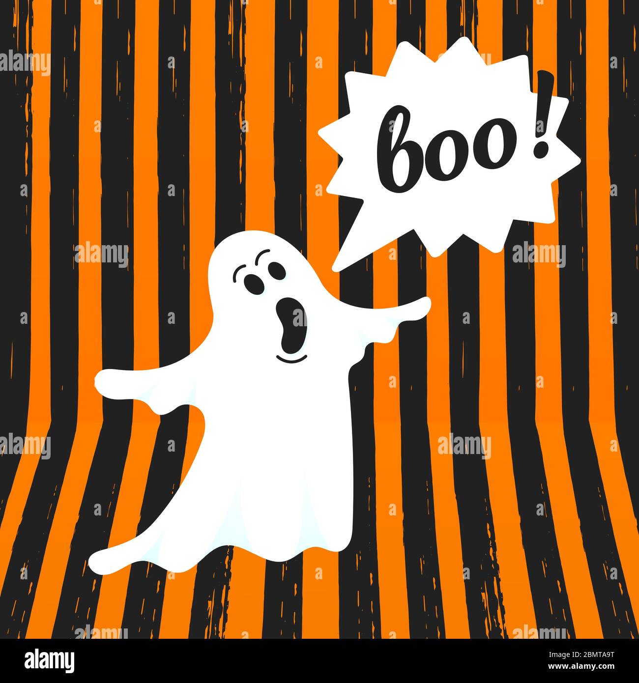 Boo fantôme halloween message concept. Volant halloween drôle de caractère fantôme sinistre dire BOO avec espace de texte dans l'illustration de vecteur de bulle de parole est Illustration de Vecteur