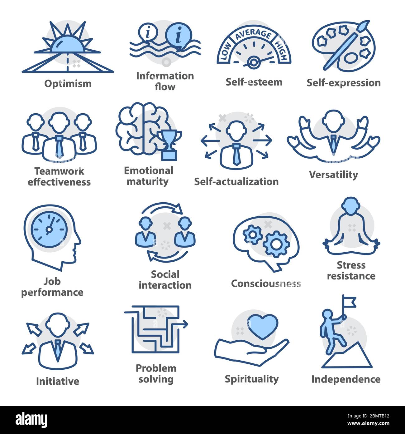 Icônes de gestion d'entreprise. Définir un style de ligne pour la stratégie, l'avancement de carrière et le processus d'affaires. Pack 06 Illustration de Vecteur