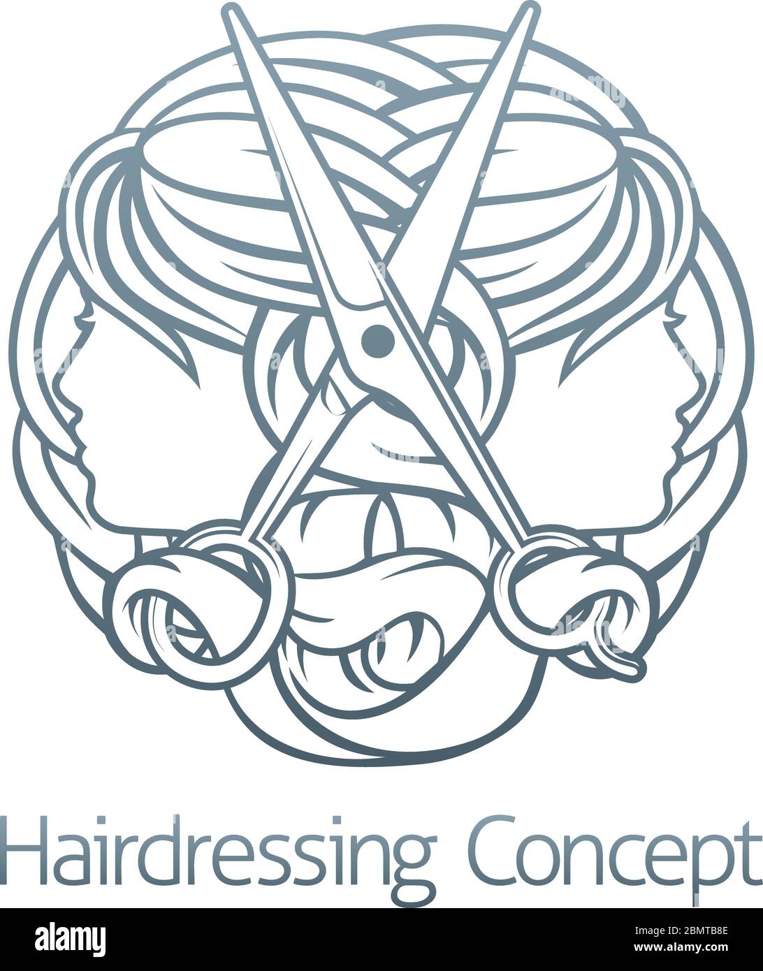 Visages ciseaux cheveux coiffeur styliste concept Illustration de Vecteur