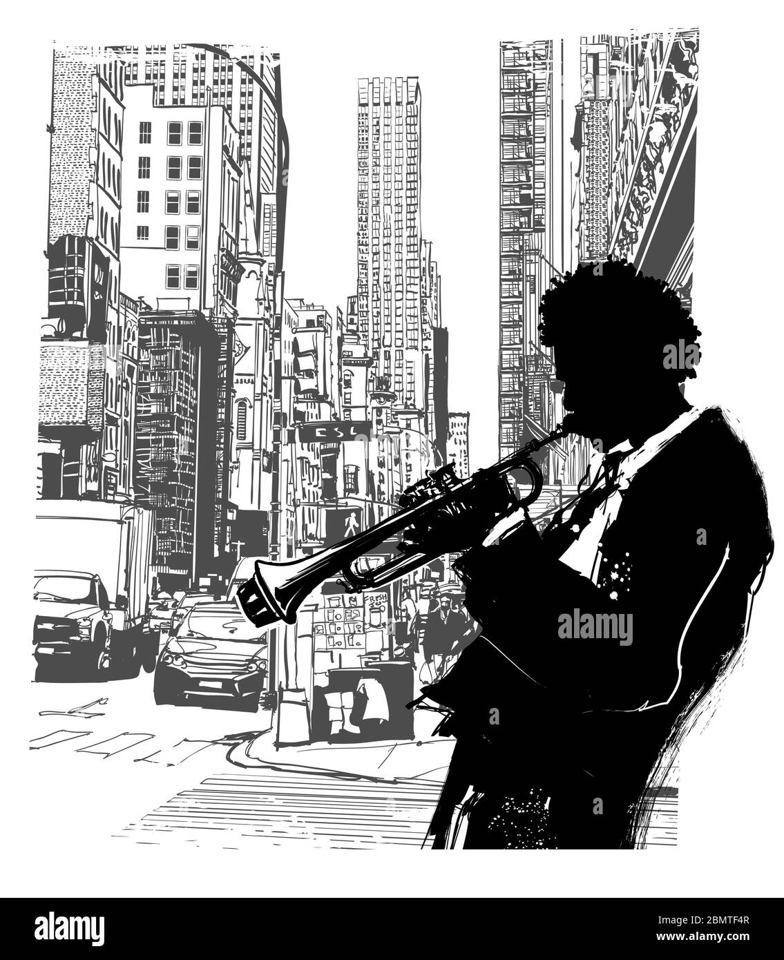 Trompette à New York - illustration vectorielle (idéal pour l'impression sur tissu ou papier, affiche ou papier peint, décoration de maison) Illustration de Vecteur
