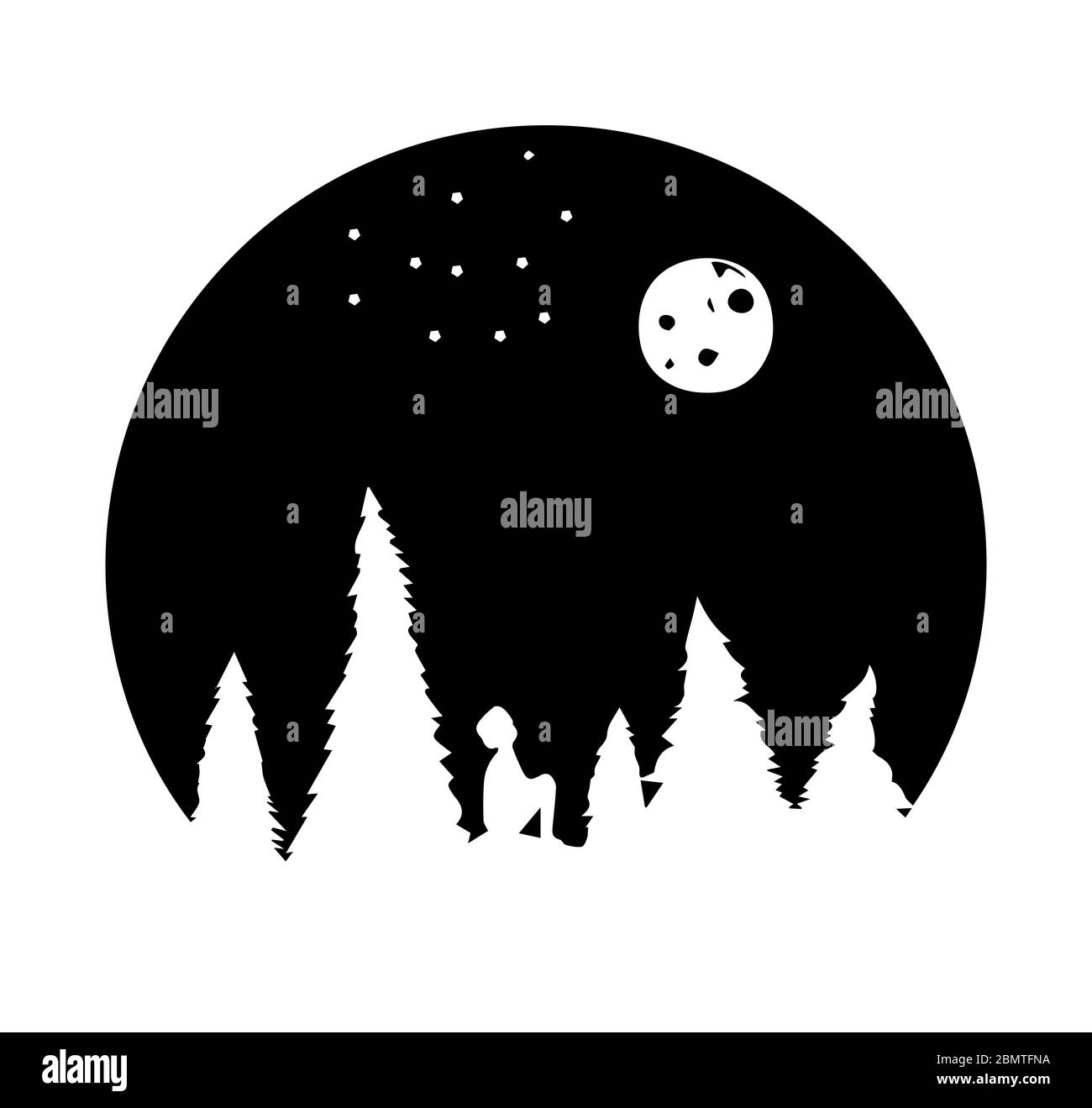 silhouette de forêt sur fond noir et humain Banque D'Images