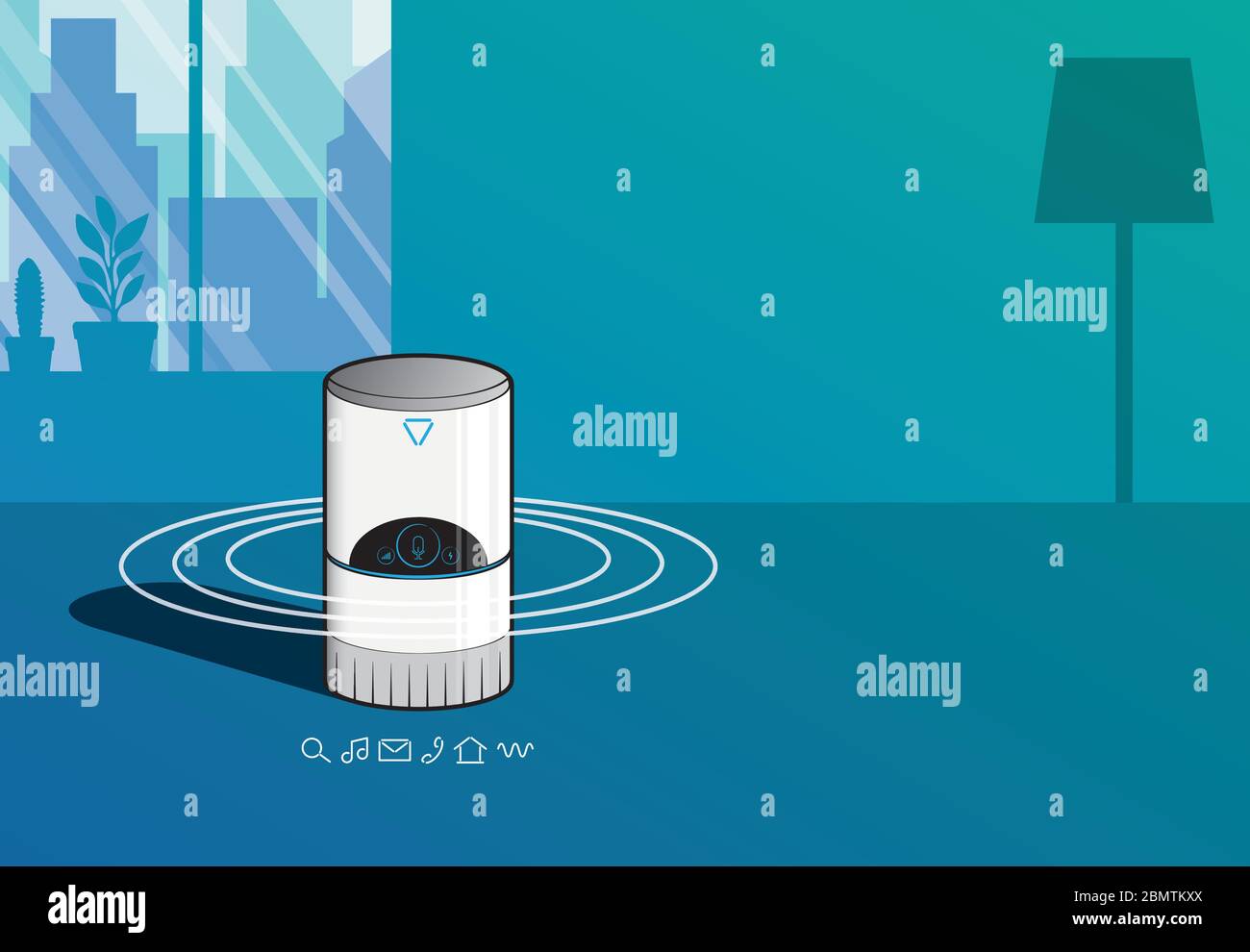 Assistant virtuel domestique - Haut-parleur intelligent - intérieur de la maison Illustration de Vecteur