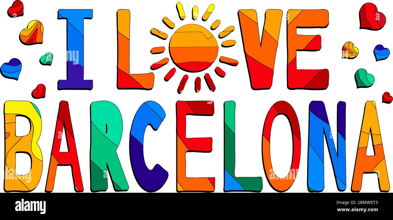 J'adore Barcelone - adorable inscription multicolore. Barcelone est une ville en Espagne. C'est la capitale et la plus grande ville Illustration de Vecteur