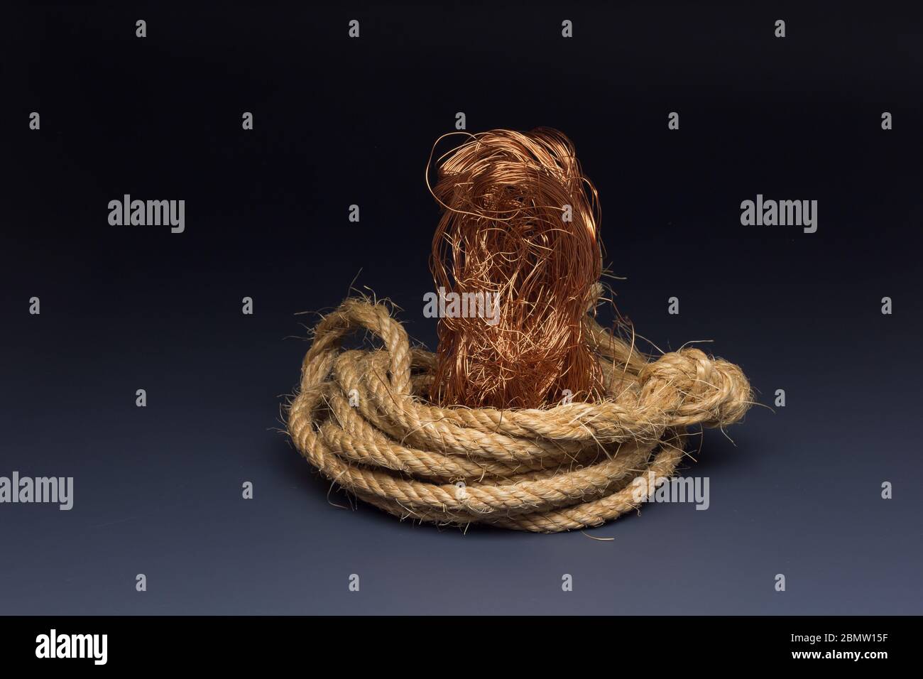 Filaments de cuivre, petits fils émetteurs et porteurs de courant électrique. Câbles en cuivre essentiels pour le transport de l'électricité. Banque D'Images