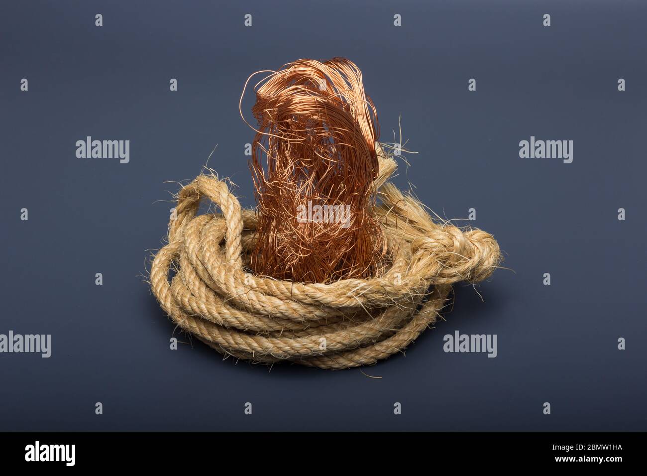 Filaments de cuivre, petits fils émetteurs et porteurs de courant électrique. Câbles en cuivre essentiels pour le transport de l'électricité. Banque D'Images