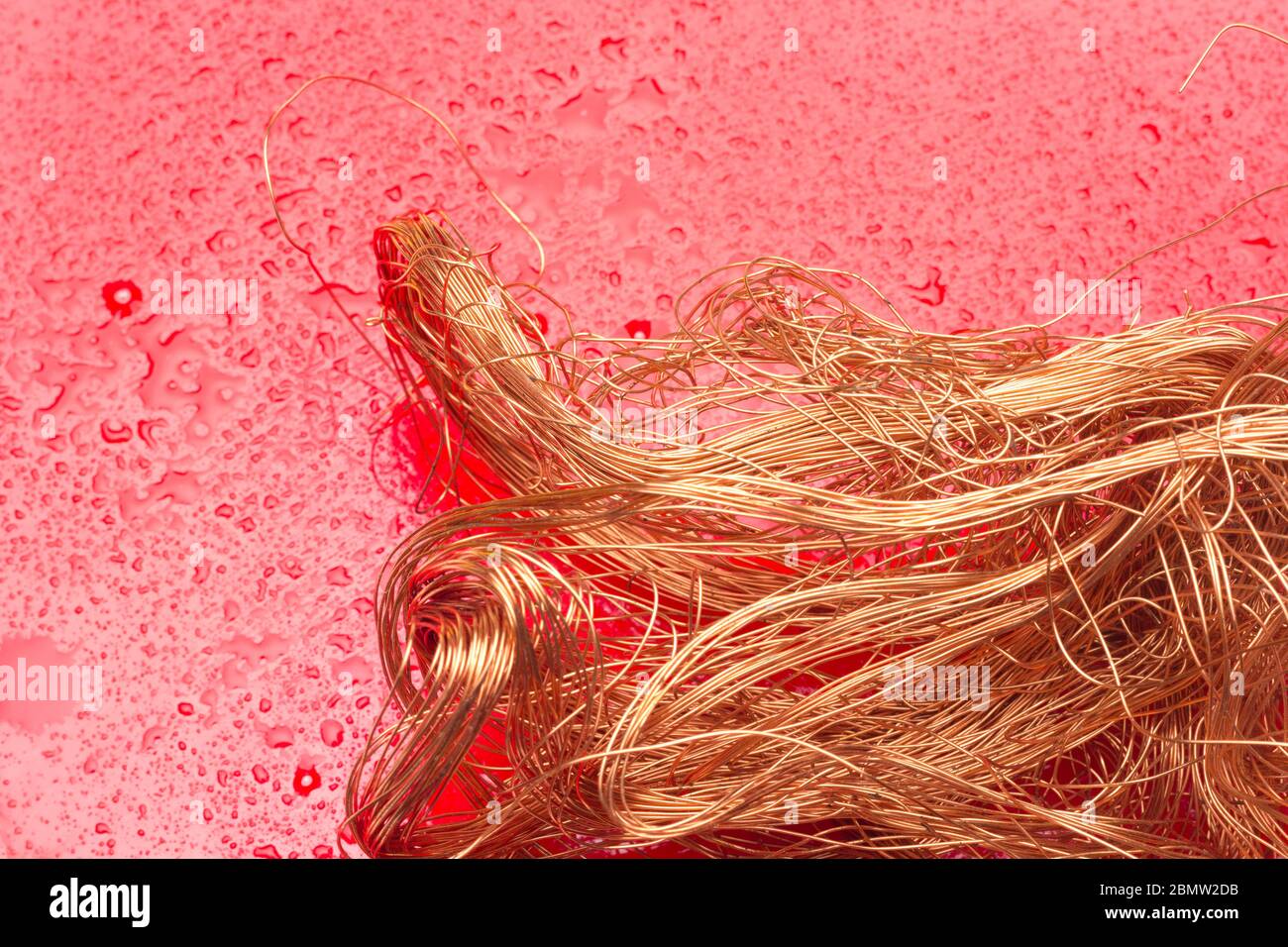 Filaments de cuivre, petits fils émetteurs et porteurs de courant électrique. Câbles en cuivre essentiels pour le transport de l'électricité. Banque D'Images