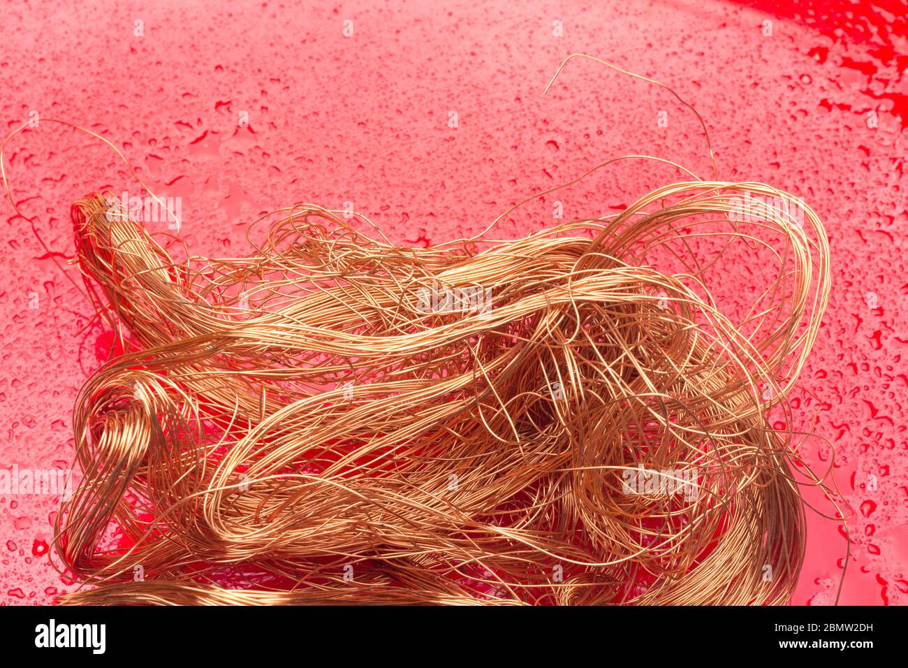 Filaments de cuivre, petits fils émetteurs et porteurs de courant électrique. Câbles en cuivre essentiels pour le transport de l'électricité. Banque D'Images