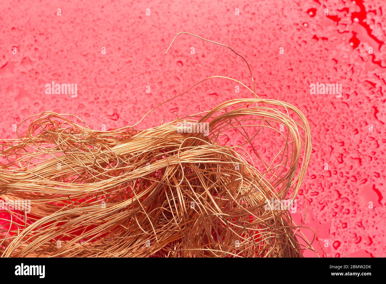 Filaments de cuivre, petits fils émetteurs et porteurs de courant électrique. Câbles en cuivre essentiels pour le transport de l'électricité. Banque D'Images