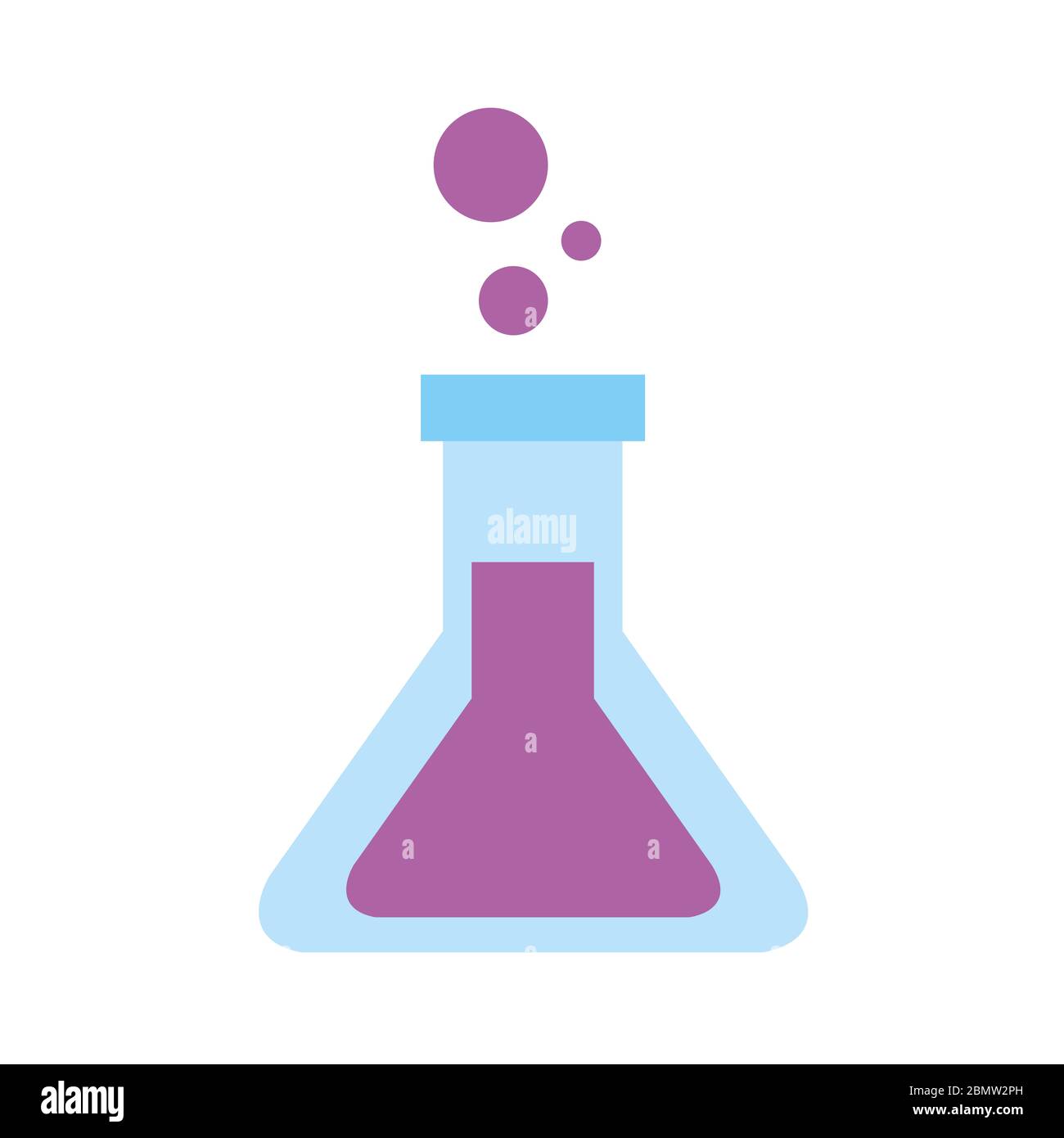 Verrerie de laboratoire sur fond blanc. Illustration de liquides de différentes couleurs dans un tube de laboratoire gradué, un bécher et un flacon. Equipement pour produit chimique Banque D'Images