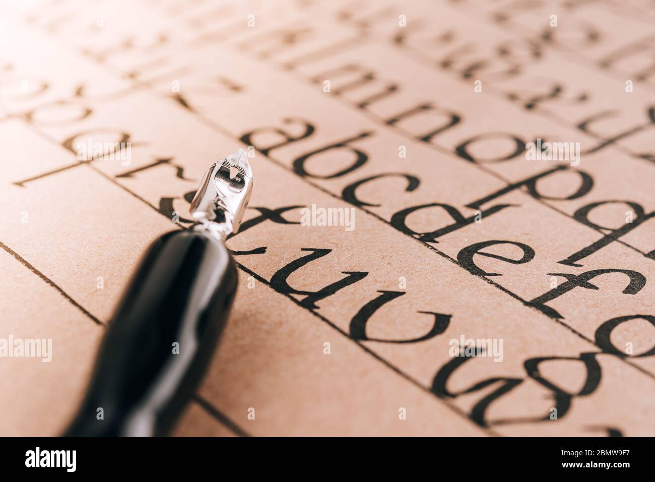 Alphabet latin écrit en écriture calligraphique, stylo plume, police  manuscrite Photo Stock - Alamy