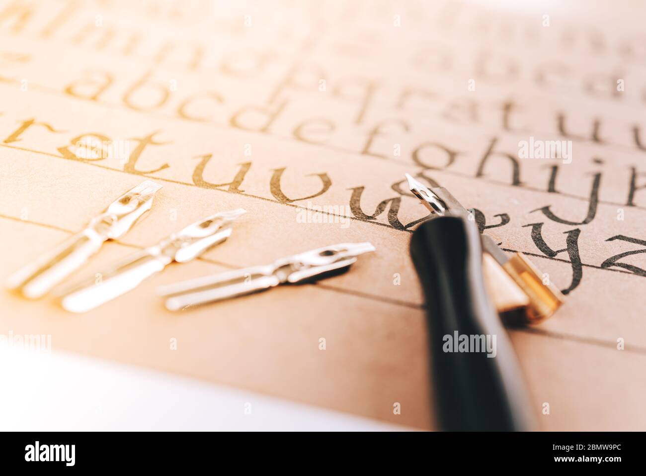 Alphabet latin écrit en écriture calligraphique, stylo plume, police  manuscrite Photo Stock - Alamy