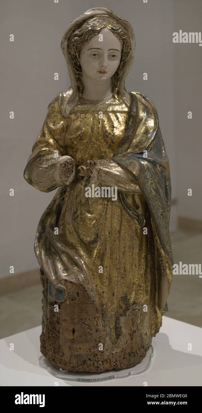 La Vierge Marie. Artiste napolitain inconnu. xviie siècle. Sculpture polychrome. Musée national des Beaux-Arts. Valletta. Malte. Banque D'Images