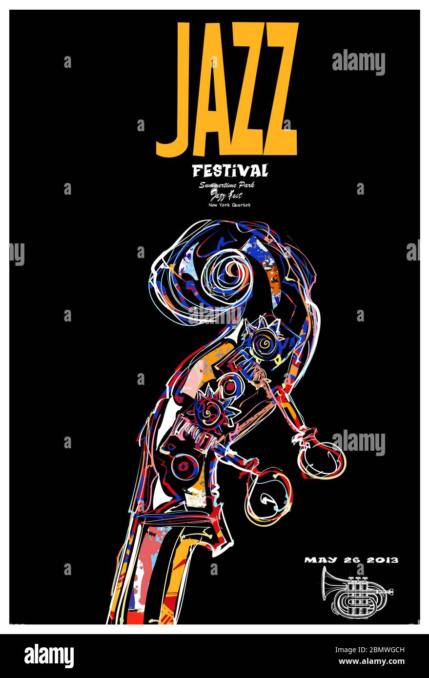 Affiche du festival de jazz avec un défilement de contrebasse - illustration vectorielle (idéale pour l'impression sur tissu ou papier, affiche ou papier peint, décoration de maison) Illustration de Vecteur