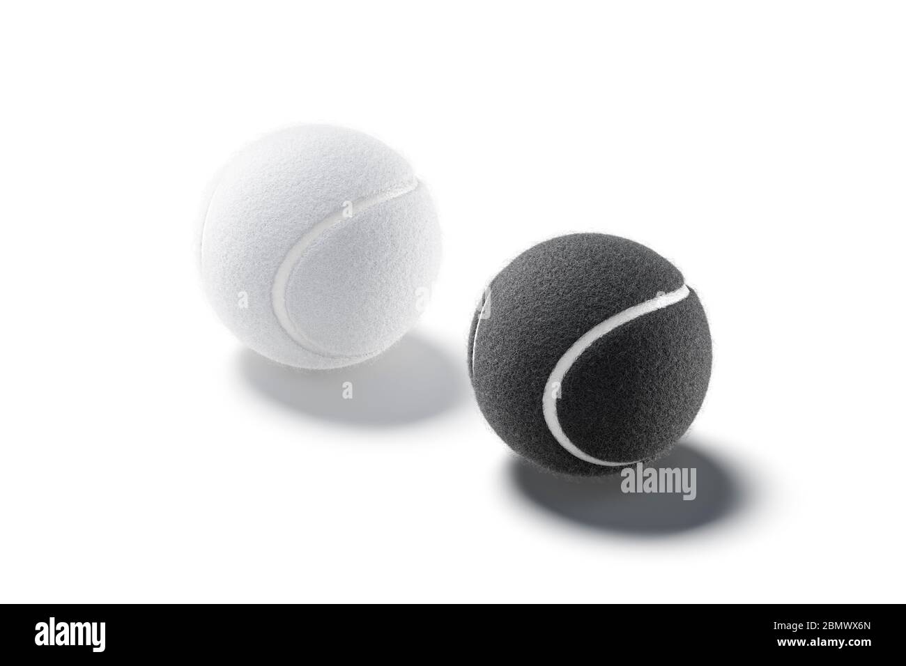 Maquette de balle de tennis noir et blanc vierge, vue latérale Banque D'Images