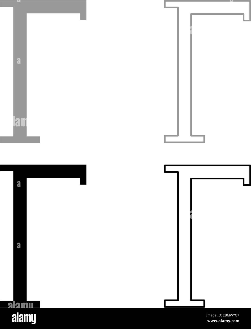 Gamma symbole grec lettre majuscule majuscule icône contour ensemble noir gris couleur vecteur illustration style plat image simple Illustration de Vecteur