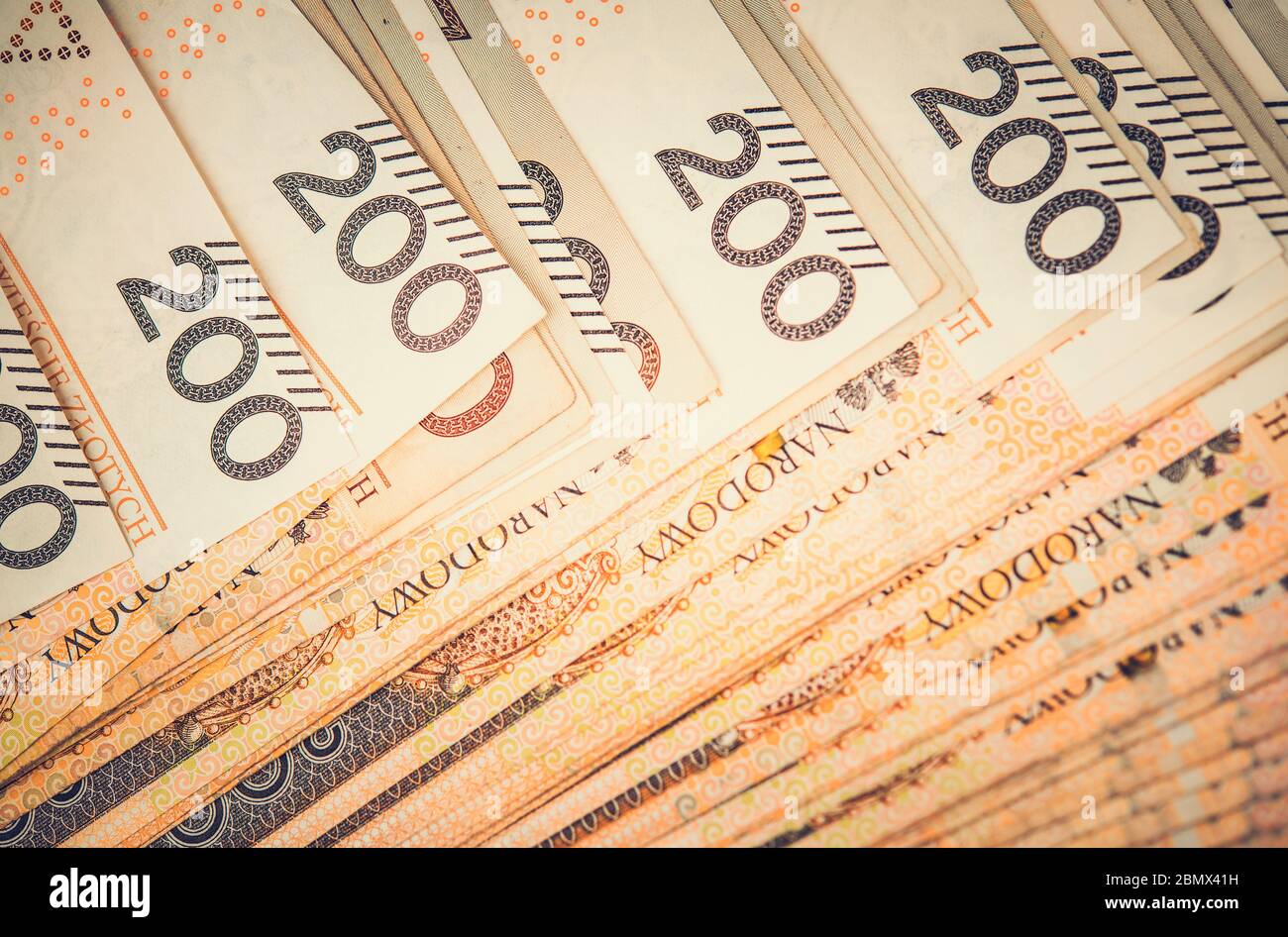 Gros plan de papier monnaie polonaise en 200 Zloty coupure. Banque D'Images