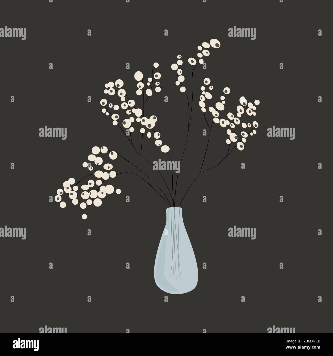 Image de fleurs blanches délicates dans un vase en verre sur fond gris, dans des graphiques vectoriels. Pour la conception de cartes postales, de couvertures de carnets, de tirages de vêtements Illustration de Vecteur