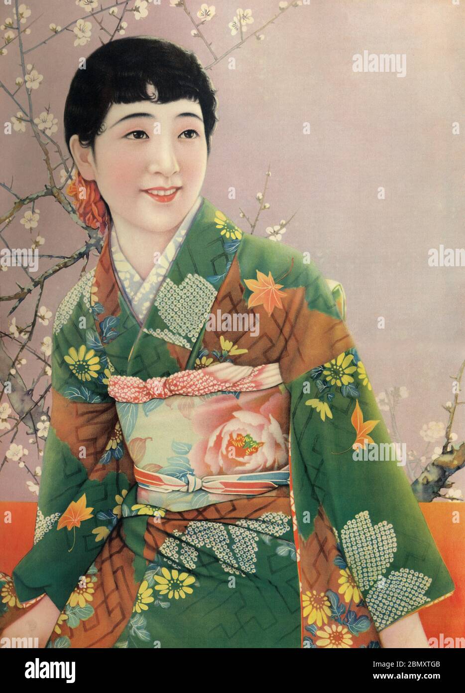années 1920 Japon - Illustration de la femme japonaise dans le kimono ] —  Belle femme japonaise dans le kimono. Cette œuvre a été utilisée comme  exemple d'affiche (ポスターの原画見本) pendant la