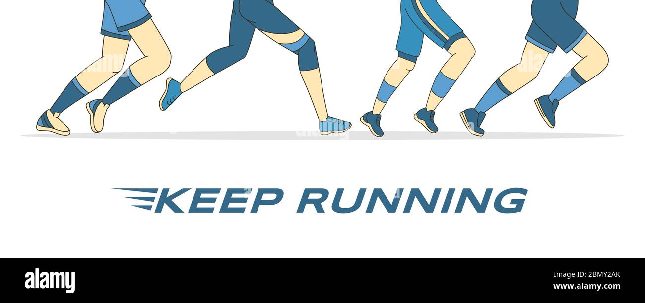 Conservez le modèle de bannière de vecteur d'entraînement. Pied de course à pied en SPORTSWEAR et Sneakers Vector dessin animé. Club de sport, studio de fitness, marathon, courir design de flyer avec texte. Illustration de Vecteur