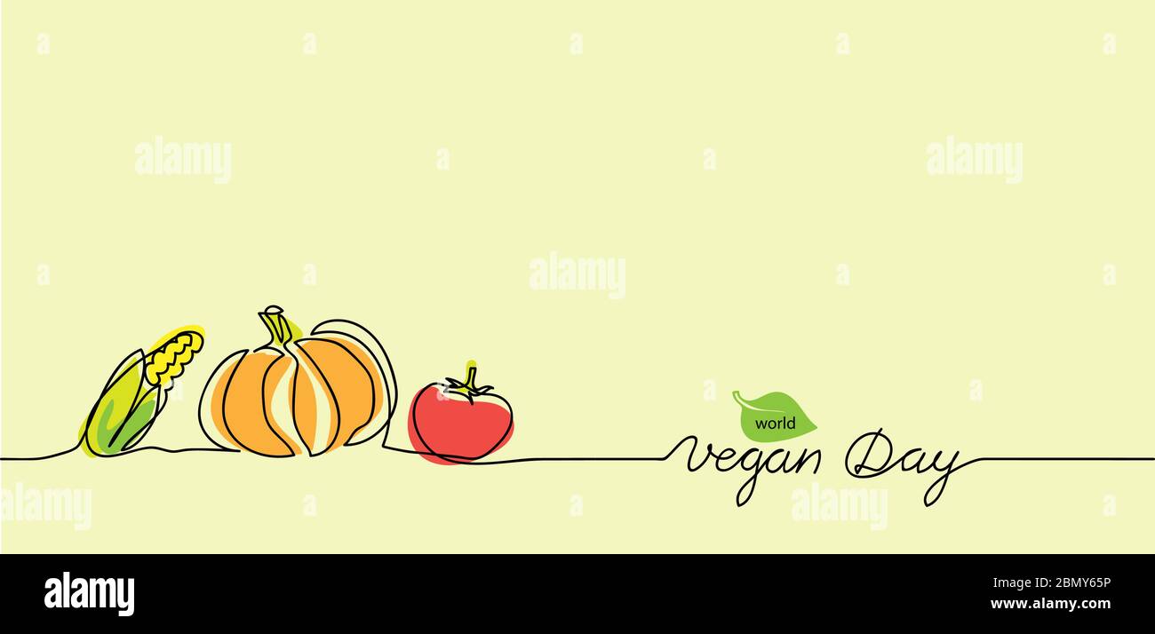 Monde vegan jour frontière, arrière-plan. Fond vectoriel de couleur simple. Végétarien, un dessin continu Illustration de Vecteur
