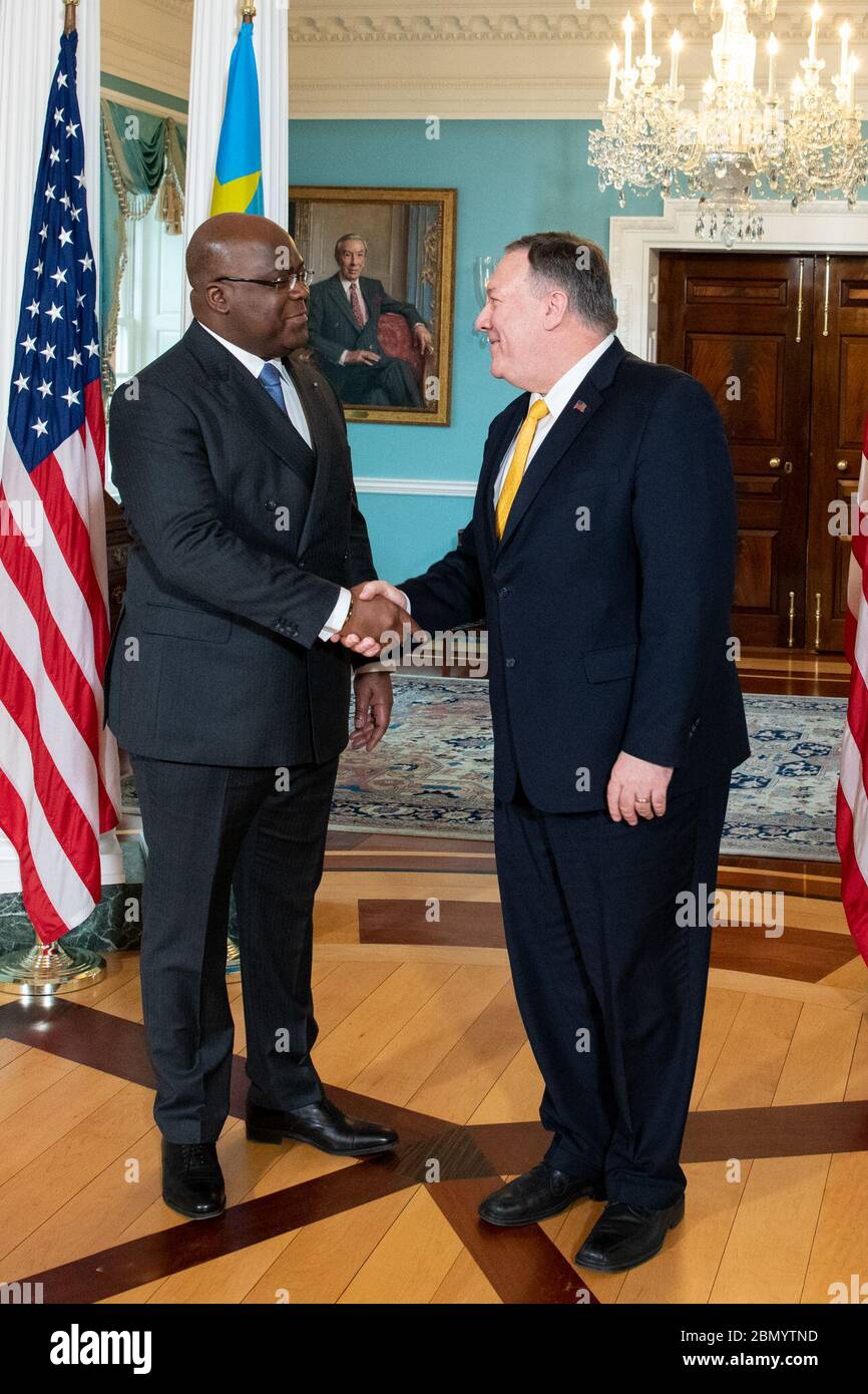 Le 3 mars 2020, le secrétaire d’État américain Mike Pompeo a rencontré le président Felix Tshisekedi de la République démocratique du Congo au Département d’État pour discuter des relations bilatérales et des questions de sécurité. Banque D'Images