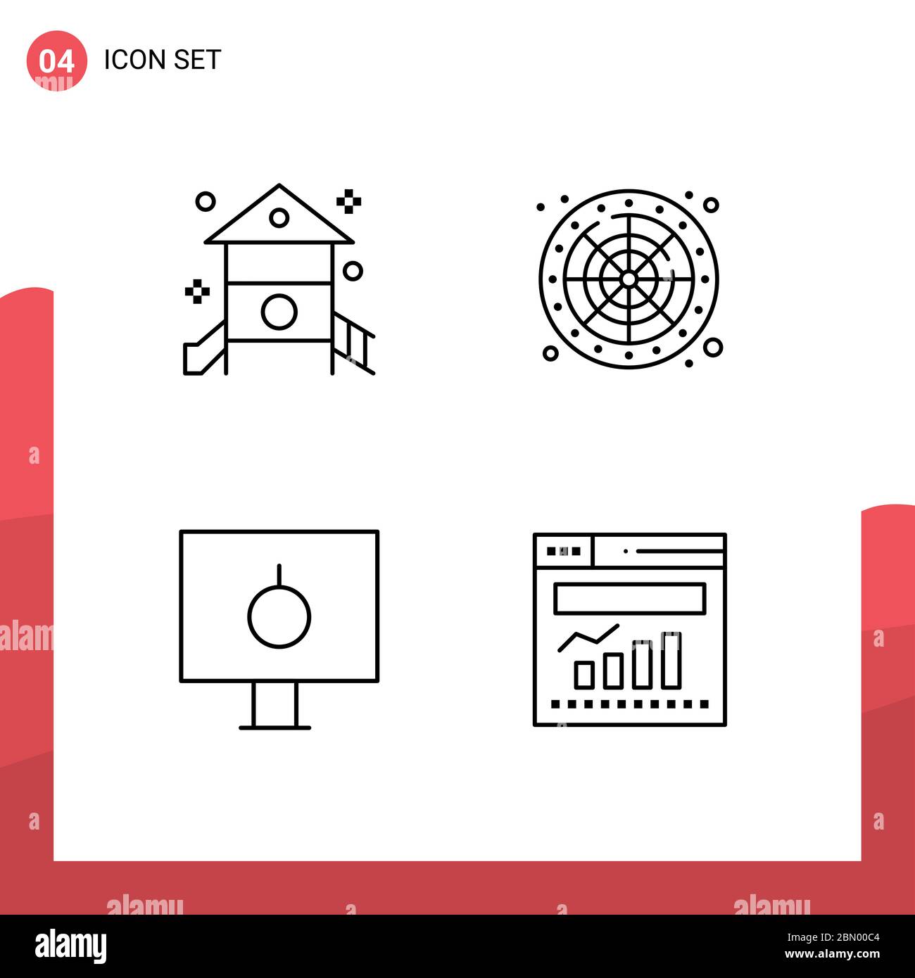 Pack de 4 éléments de conception vectoriels créatifs en film fixe couleurs d'enfance, de serrure, d'école maternelle, de roue, avec mot de passe Illustration de Vecteur