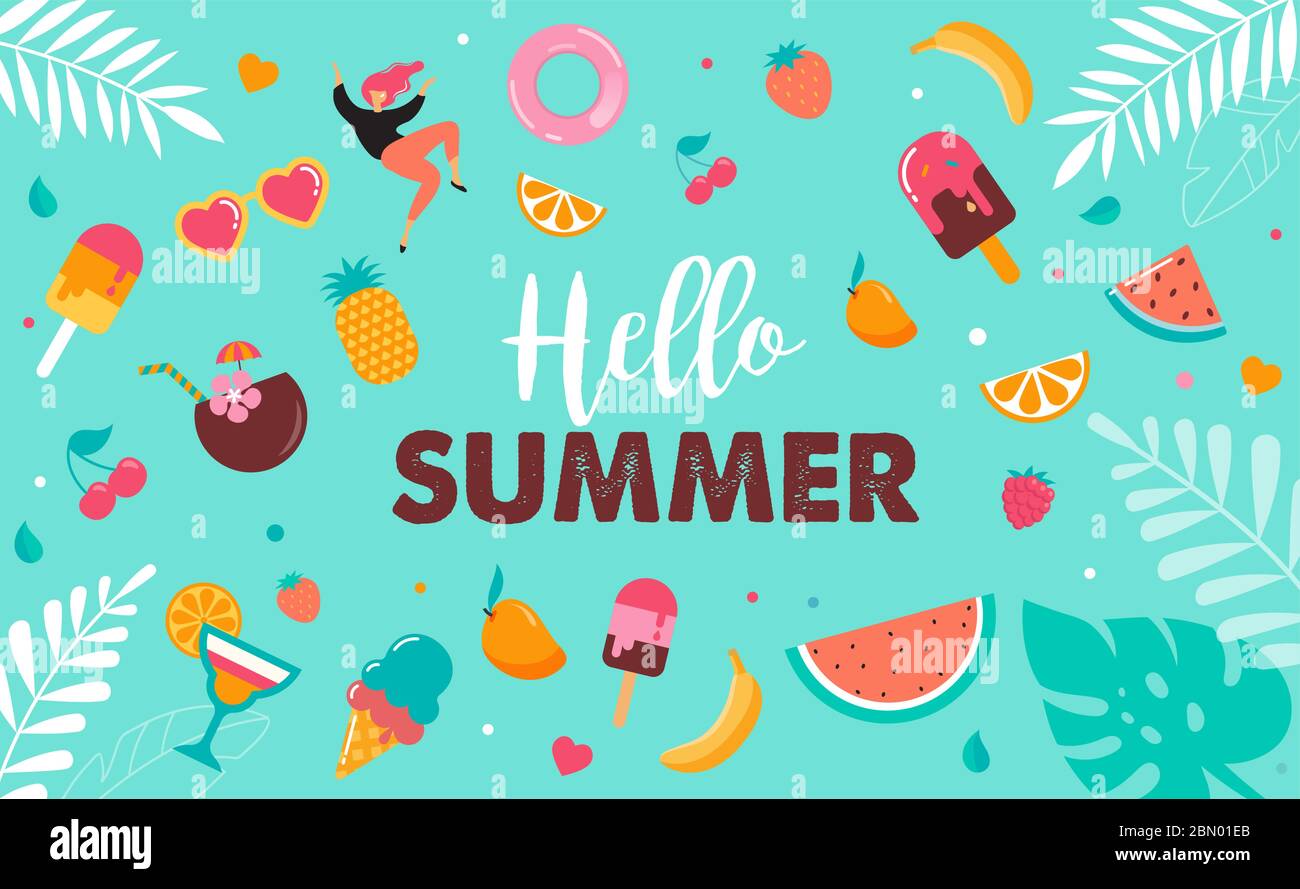 Hello été résumé fond, bannière de vente d'été, poster design. Illustration vectorielle Illustration de Vecteur