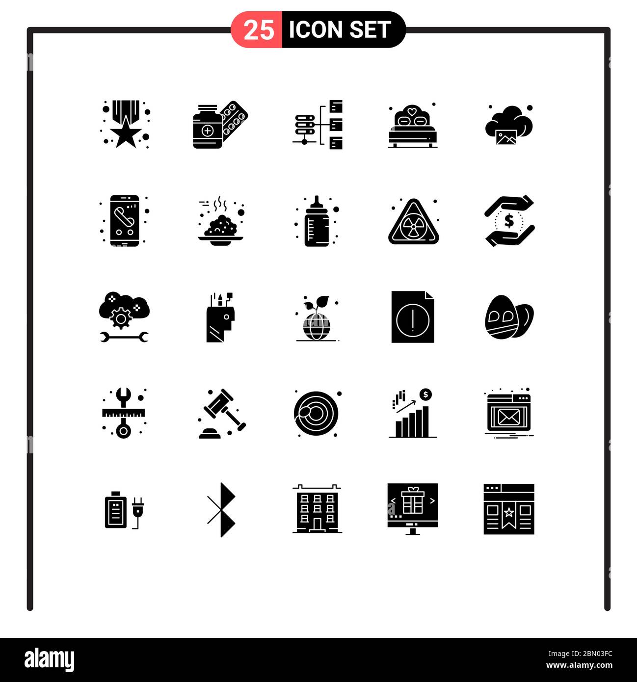 Ensemble de 25 icônes d'interface utilisateur modernes symboles signes pour le cloud, le cœur, la tablette, l'amour, les éléments de conception vectorielle modifiables sur les réseaux sociaux Illustration de Vecteur