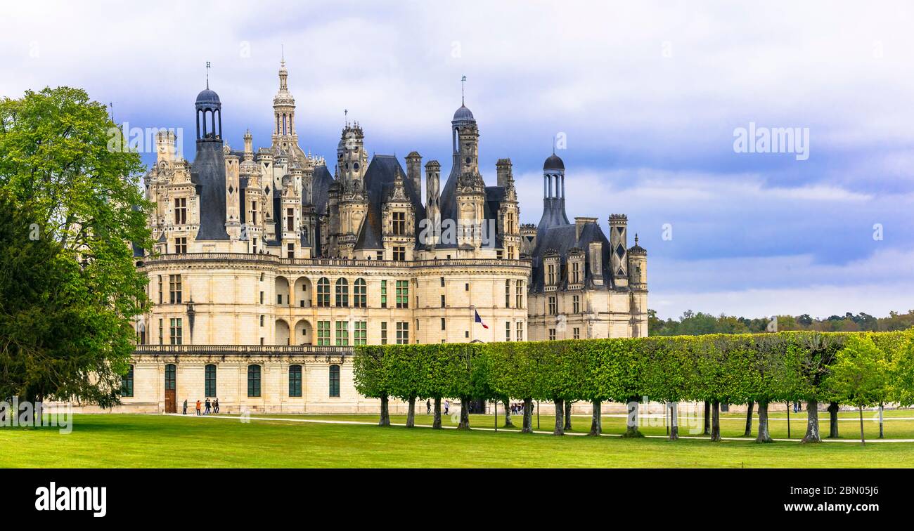 Château de Chambord - chef-d'œuvre de l'architecture de la Renaissance. Célèbres châteaux de la vallée de la Loire en France Banque D'Images