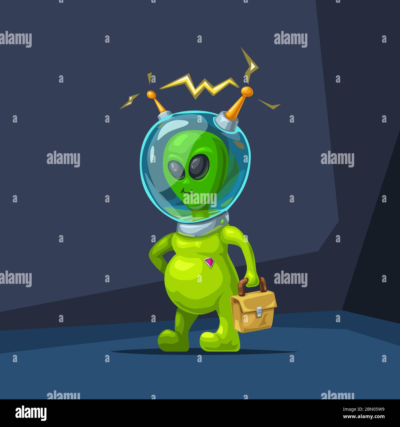 vert mignon extraterrestre avec étui Illustration de Vecteur