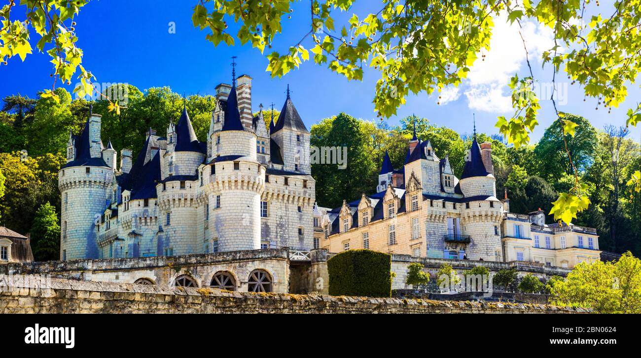Beau conte de fées Château d'Usse - célèbres châteaux de la vallée de Loure, France Banque D'Images